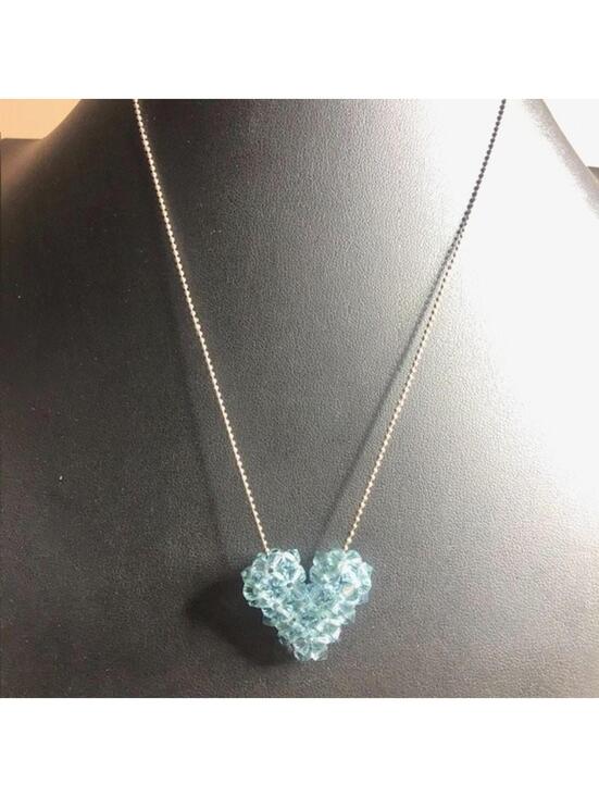 Jewelry - B1836 Sterling Silver Blue Crystal  Heart Pendant Necklace Ball chain 17" 7g